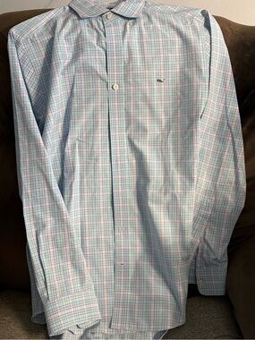 Vineyard Vines Blue and Pink Plaid Button-Down Dress Shirt
